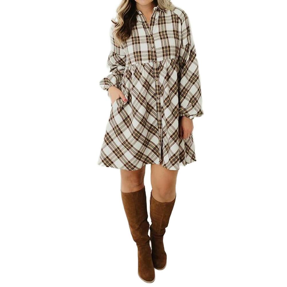 NEW AAPPARELLA plaid mini dress in brown